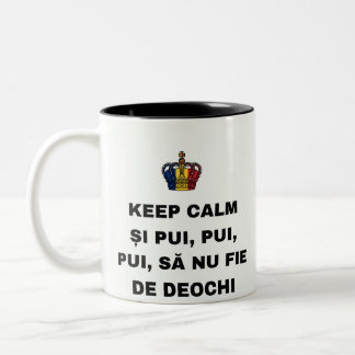 BLEIB RUHIG UND HÜHNCHEN, HÜHNCHEN, HÜHNCHEN, DAMI ZWEIFARBIGE TASSE