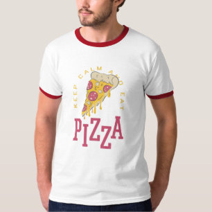 Bleib ruhig und iss Pizza Lustige Lebensmittel Spr T-Shirt