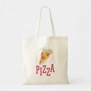 Bleib ruhig und iss Pizza Lustige Lebensmittel Spr Tragetasche
