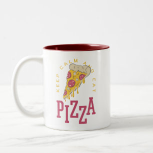 Bleib ruhig und iss Pizza Lustige Lebensmittel-Spr Zweifarbige Tasse