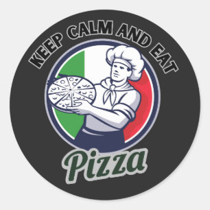 Bleib ruhig und iss Pizza Runder Aufkleber