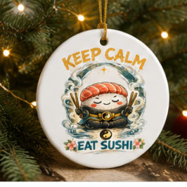 Bleib ruhig und iss Sushi – Zen Kawaii Sushi Keramik Ornament