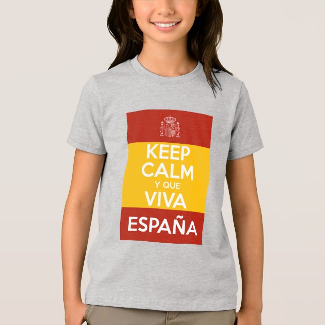 Bleib ruhig und lang lebe Spanien Tri-Blend Shirt (Vorderseite)