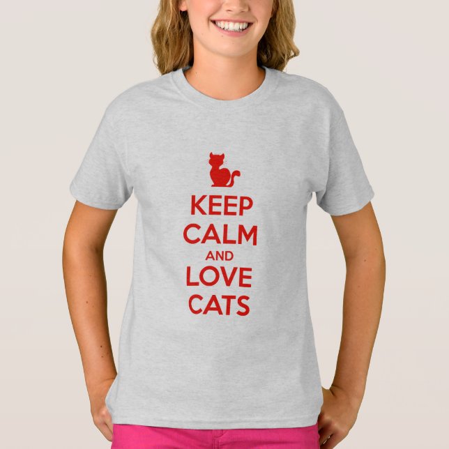 Bleib ruhig und liebe Katzen T-Shirt (Vorderseite)