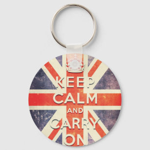 Bleib ruhig und mach weiter vintage Union Jack Fla Schlüsselanhänger