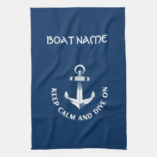 Bleib ruhig und tauche weiter, Anker Marineblau  Geschirrtuch