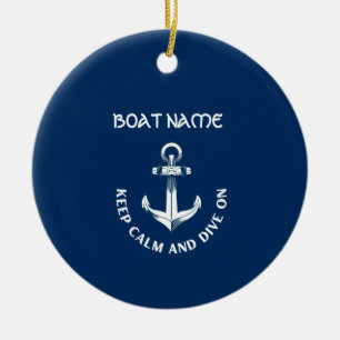 Bleib ruhig und tauche weiter, Anker Marineblau Keramik Ornament