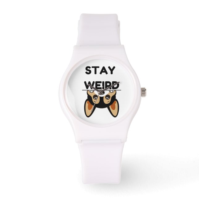 Bleib seltsam lustiger Boston Terrier Cartoon Hund Armbanduhr (Vorderseite)