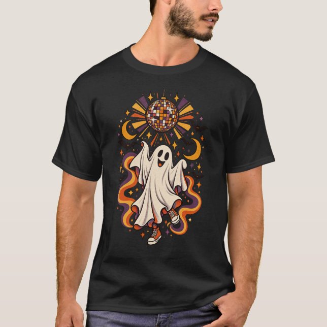 Bleib Spooky Retro Disco Geist Halloween T-Shirt (Vorderseite)