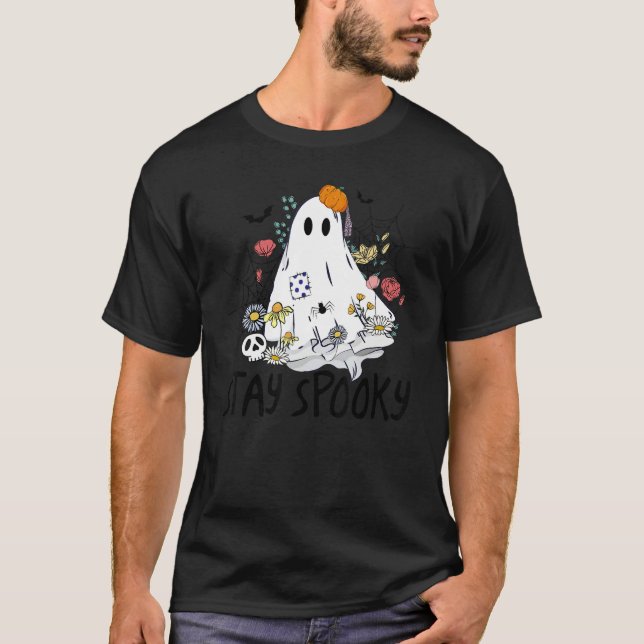 Bleib Spooky Retro Spooky Floral Geist Hippie Hall T-Shirt (Vorderseite)