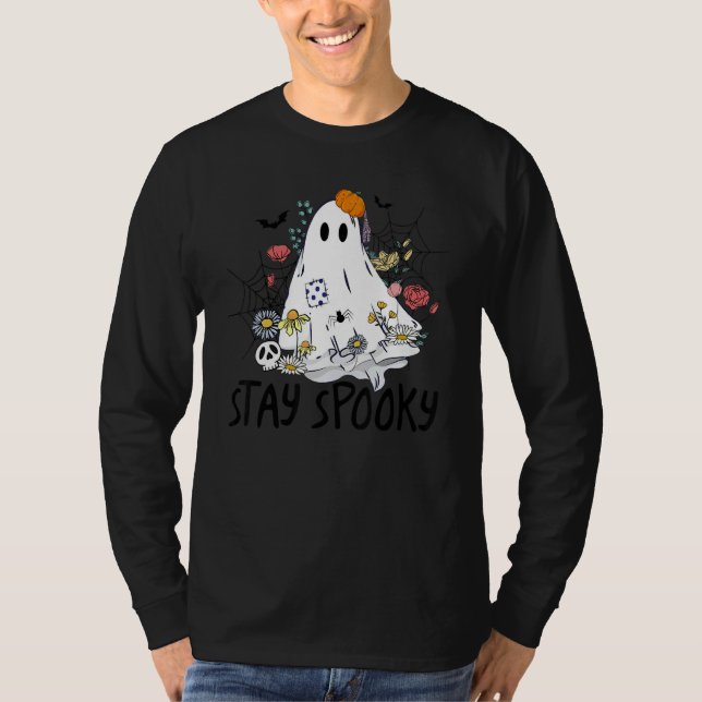 Bleib Spooky Retro Spooky Floral Geist Hippie Hall T-Shirt (Vorderseite)