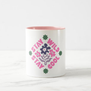 Bleib wild, bleib cool, florales Retro Zweifarbige Tasse
