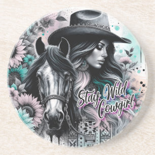 Bleib wild Cowgirl Western Getränkeuntersetzer