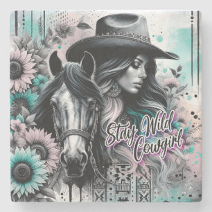 Bleib wild Cowgirl Western Steinuntersetzer