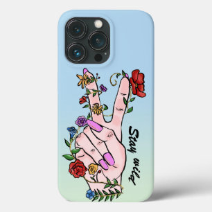Bleib wild Friedenszeichen Finger Blumen blau Ombr Case-Mate iPhone Hülle