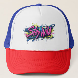 "Bleib Wild" - Lebendiges Graffiti-Style Textdesig Truckerkappe