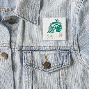 Bleib wild moderner bärtiger Totenkopf Button