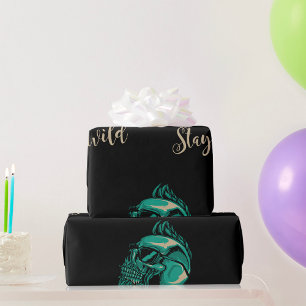 Bleib Wild Moderner Bärtiger Totenkopf Geschenkpapier