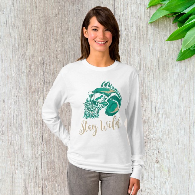 Bleib wild moderner bärtiger Totenkopf T-Shirt (Von Creator hochgeladen)