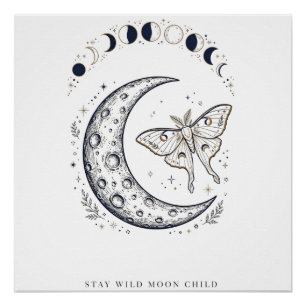 Bleib wild, Mondkind Himmel-T-Shirt Boho Mond Poster