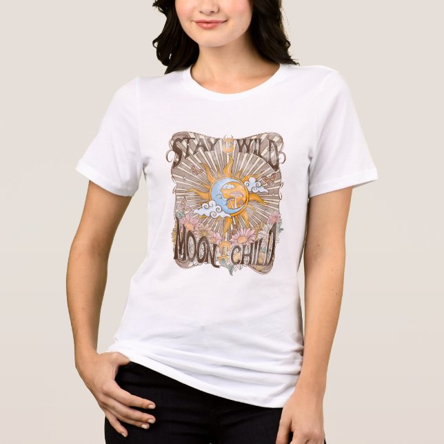 Bleib WIld Mondkind - Retro Celestial Boho Tri-Blend Shirt (Vorderseite)