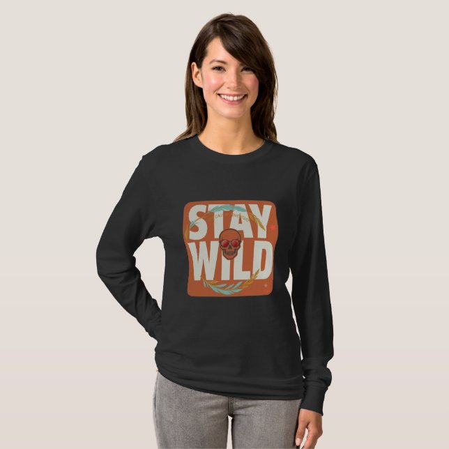 Bleib Wild Skull Langarmshirt T-Shirt (Vorne ganz)