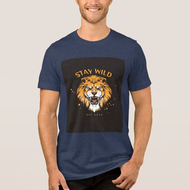 Bleib Wild T-Shirt Löwengesicht Tri-Blend Shirt (Vorderseite)