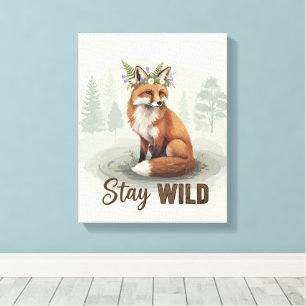 Bleib wild – Vintage-Wald-Fuchs-Kunst Leinwanddruck