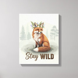 Bleib wild – Vintage-Wald-Fuchs-Kunst Leinwanddruck