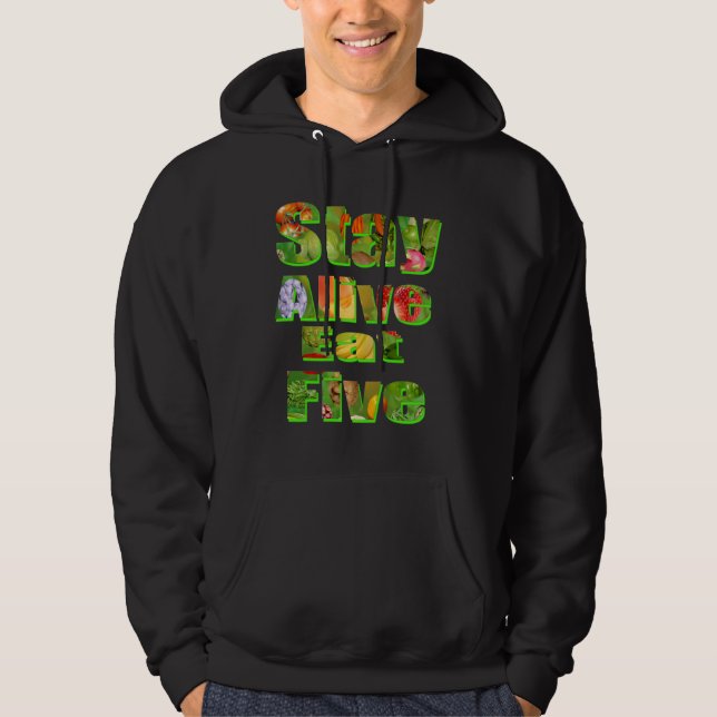 Bleibe Alive Eat Five Fruit Veg Logo Hoodie (Vorderseite)