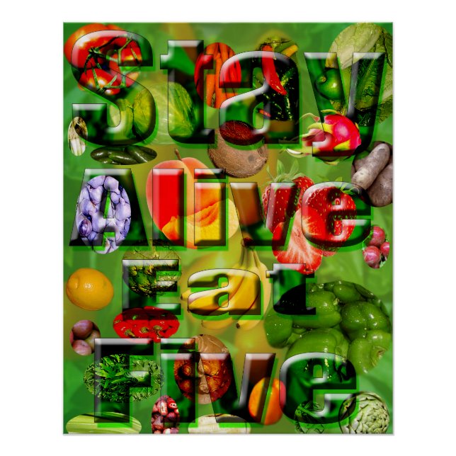Bleibe Alive Eat Five Fruit Veg Logo Picture, Poster (Vorderseite)