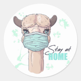 Bleibe auf Zuhause Llama Runder Aufkleber