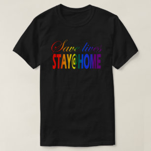 Bleibe auf Zuhause Social Distancing Rainbow Text T-Shirt