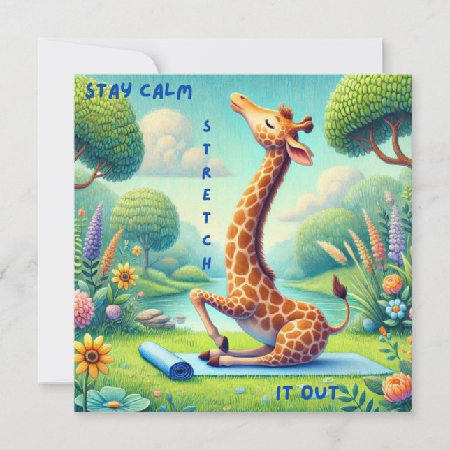 Bleibe Calm Giraffe Yoga Flat Card Karte (Vorderseite)