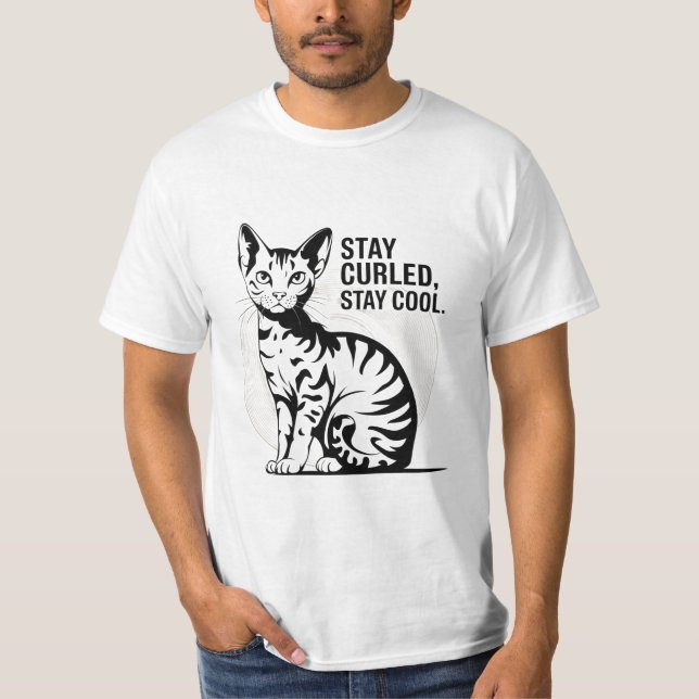 Bleibe Curled, Bleibe Coole American Curl Cat T-Shirt (Vorderseite)