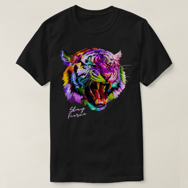 Bleibe Fierce Colorful Angry Tiger Premium T-Shirt (Design vorne)