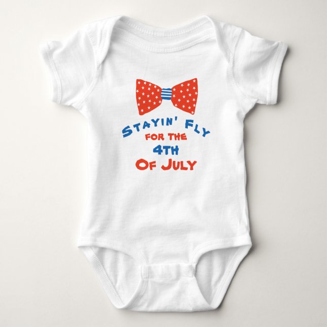Bleibe Fly Funny Bow Krawatte Stars Red White Blue Baby Strampler (Vorderseite)