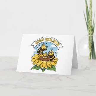 Bleibe Golden - Biene und Blume Illustration Karte