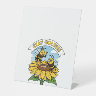 Bleibe Golden - Biene und Blume Illustration Sockelschild