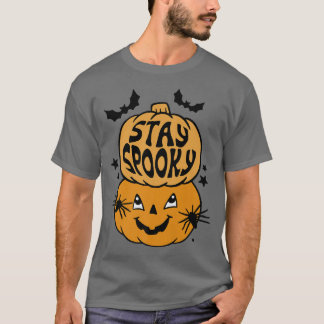 Bleibe Groovy Funny Beängstigend Pumpkin Bats Hall T-Shirt