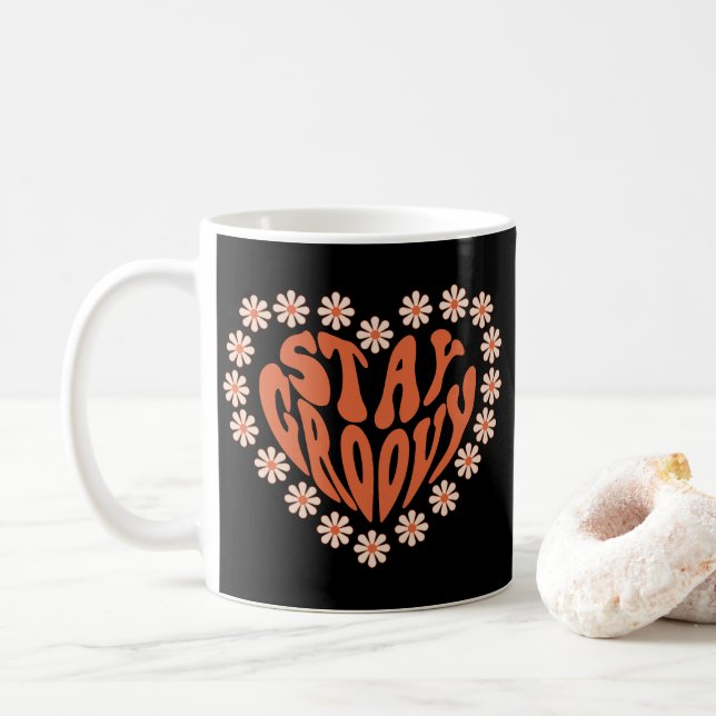Bleibe Groovy Herz mit Blume Kaffeetasse (Mit Donut)