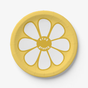 Bleibe Groovy Niedlich Retro Daisy Blume Paper Tel Pappteller