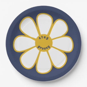 Bleibe Groovy Niedlich Retro Daisy Blume Paper Tel Pappteller