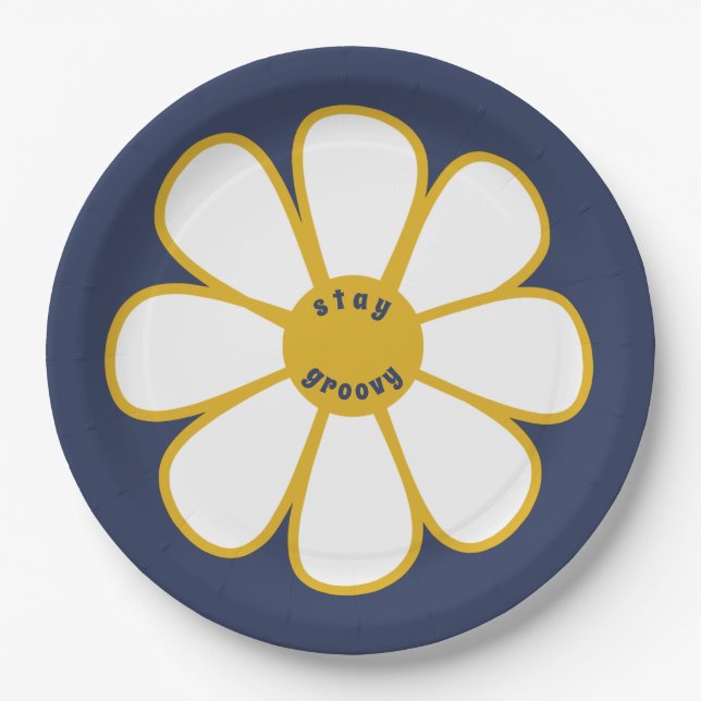 Bleibe Groovy Niedlich Retro Daisy Blume Paper Tel Pappteller (Vorderseite)