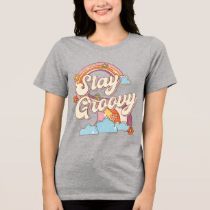 Bleibe Groovy Retro Rainbow Blume Typografie Tri-Blend Shirt