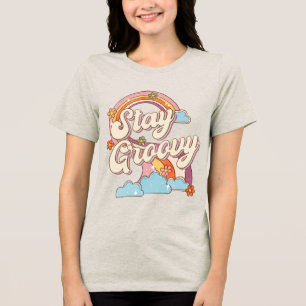Bleibe Groovy Retro Rainbow Blume Typografie Tri-Blend Shirt