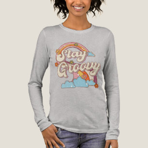 Bleibe Groovy Retro Rainbow Blume Typografie Tri-Blend Shirt