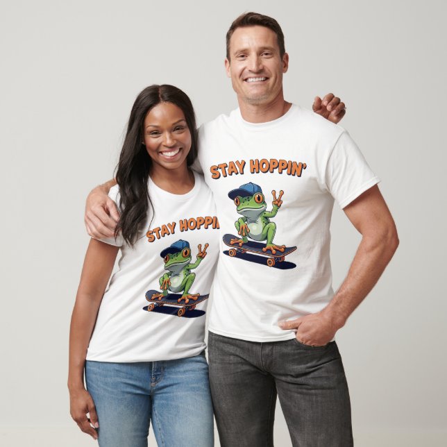 Bleibe Hoppins Cooles Skater Frosch Design T-Shirt (Unisex)