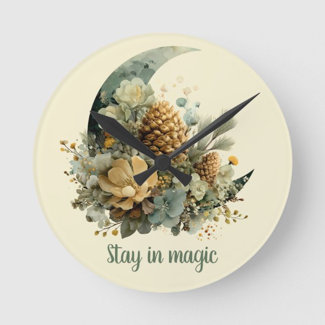 Bleibe in Magic Winter Moon Design Runde Wanduhr (Vorderseite)