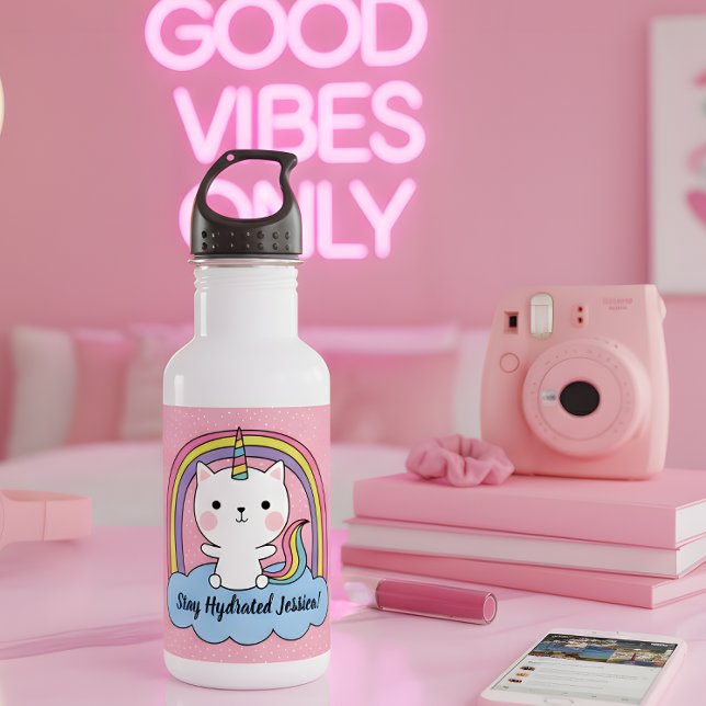Bleibe Kat-Unicorn Edelstahlflasche (Stay refreshed with this full of “cattitude” water bottle!)
